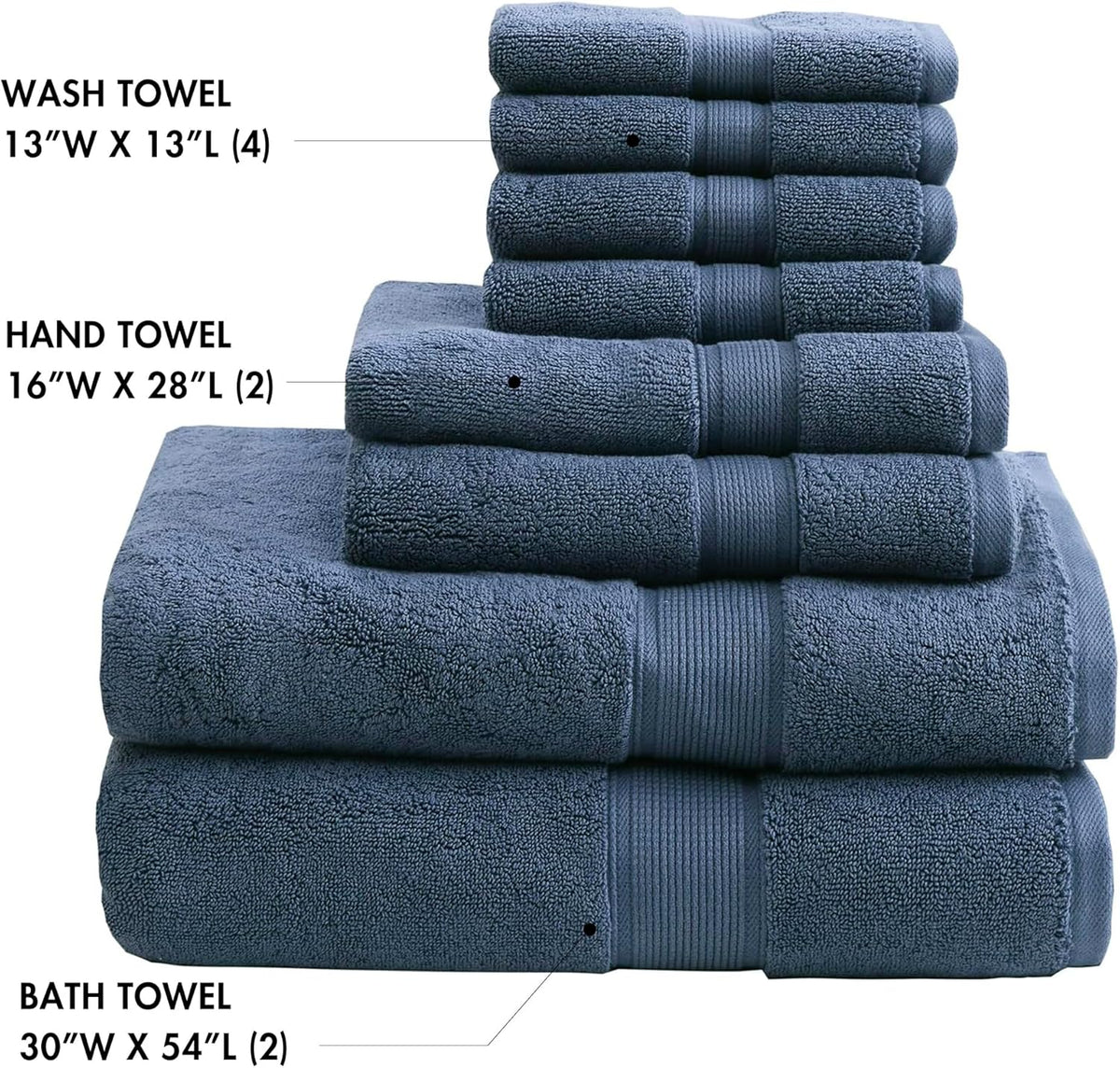 800GSM 100% Cotton Bathroom Bath Towel Set of 8, Grey | Long Staple, Highly Absorbent, Durable Hotel Spa Quality, Quick Dry, Double Stitched Hems, Lint Reducing, OEKO-TEX Certified - Colors B