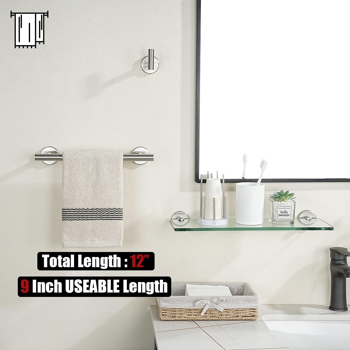 JQK Bath Towel Bar, 33 Inch 304 Stainless Steel Thicken 0.8mm Single Towel Rack for Bathroom, Towel Holder Brushed Finished Wall Mount, Useable Length 30 Inch, TB110L30-BN