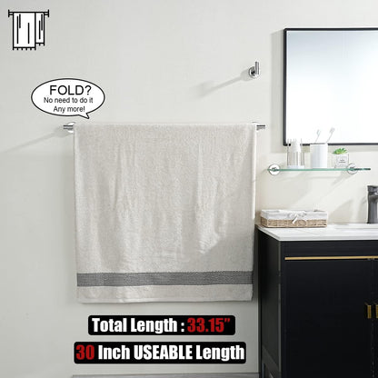 JQK Bath Towel Bar, 33 Inch 304 Stainless Steel Thicken 0.8mm Single Towel Rack for Bathroom, Towel Holder Brushed Finished Wall Mount, Useable Length 30 Inch, TB110L30-BN