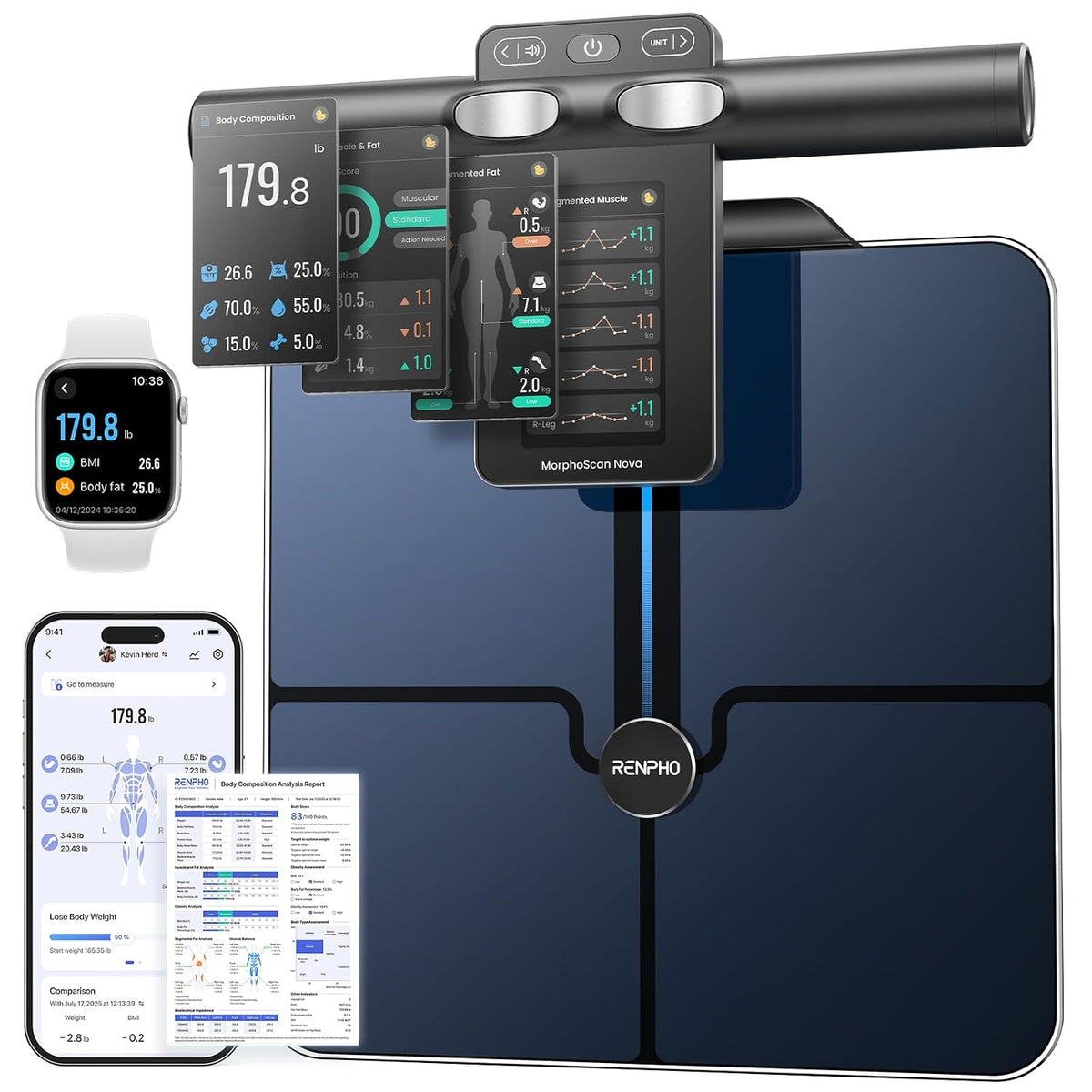 Smart Scale for Body Weight, TFT Handle Display, Rechargeable
