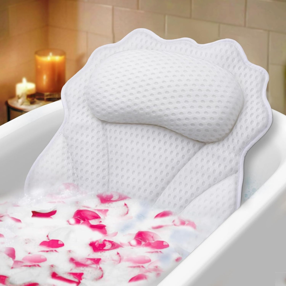 Bath Pillow Ergonomic Luxury Bathtub Pillow with Head,Neck, Shoulder and Back Support, 4D Bath Pillows for tub with 6 Powerful Suction Cups, Fits All Bathtub, Spa Tub, Hot Jacuzzi (Black)