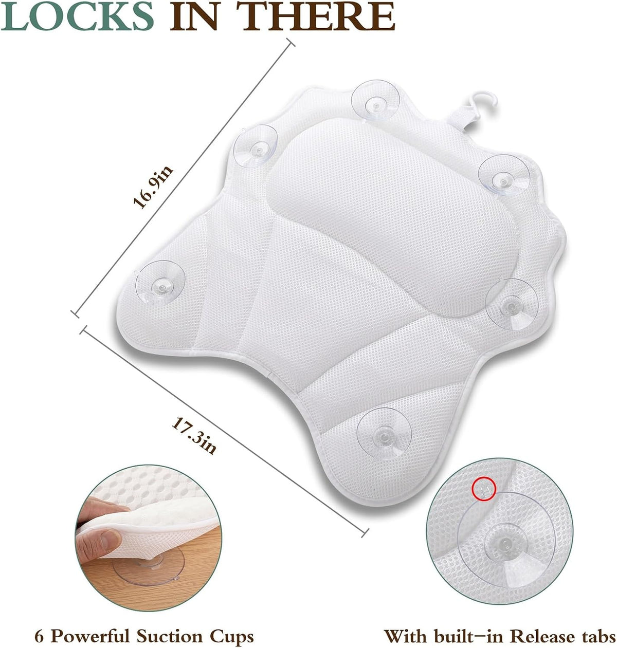 Bath Pillow Ergonomic Luxury Bathtub Pillow with Head,Neck, Shoulder and Back Support, 4D Bath Pillows for tub with 6 Powerful Suction Cups, Fits All Bathtub, Spa Tub, Hot Jacuzzi (Black)