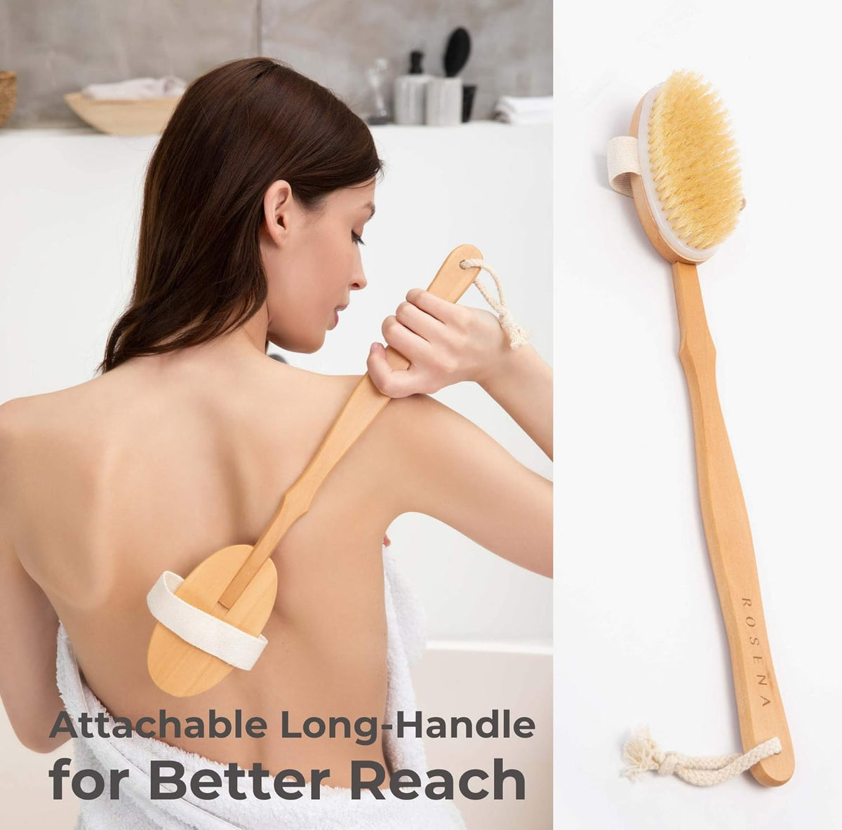 Dry Brushing Body Brush Set – Natural Bristle Spa Exfoliator Kit with Face Cleansing Brush, Long Dry Brushing Body Brush for Lymphatic Drainage & Massaging Cellulite Brush for Smooth, Radiant Skin