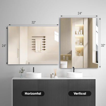 Hasipu 28''x 20'' Bathroom Mirror with Lights, Anti-Fog, Dimmable, Home Mirror Bathroom Mirrors for Over Sink Wall, Memory Function, Tempered Glass, Shatter-Proof, Wall Mounted