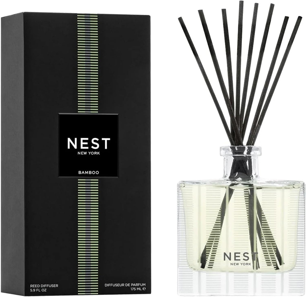 Reed Diffuser, Bamboo - 5.9 fl oz - Fragrance for Up to 90 Days - Reusable, Refillable Glass Holder - Includes 8 All-Natural Reed Sticks - Flame Free