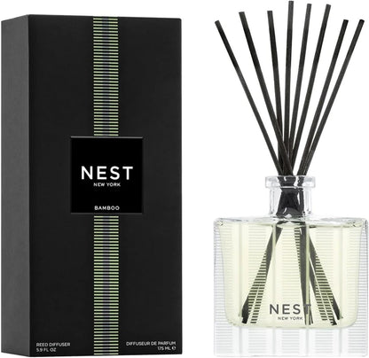 Reed Diffuser, Bamboo - 5.9 fl oz - Fragrance for Up to 90 Days - Reusable, Refillable Glass Holder - Includes 8 All-Natural Reed Sticks - Flame Free