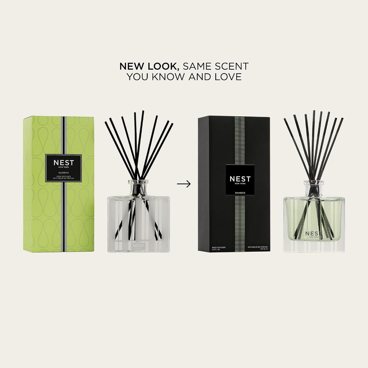 Reed Diffuser, Bamboo - 5.9 fl oz - Fragrance for Up to 90 Days - Reusable, Refillable Glass Holder - Includes 8 All-Natural Reed Sticks - Flame Free