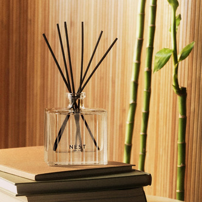 Reed Diffuser, Bamboo - 5.9 fl oz - Fragrance for Up to 90 Days - Reusable, Refillable Glass Holder - Includes 8 All-Natural Reed Sticks - Flame Free