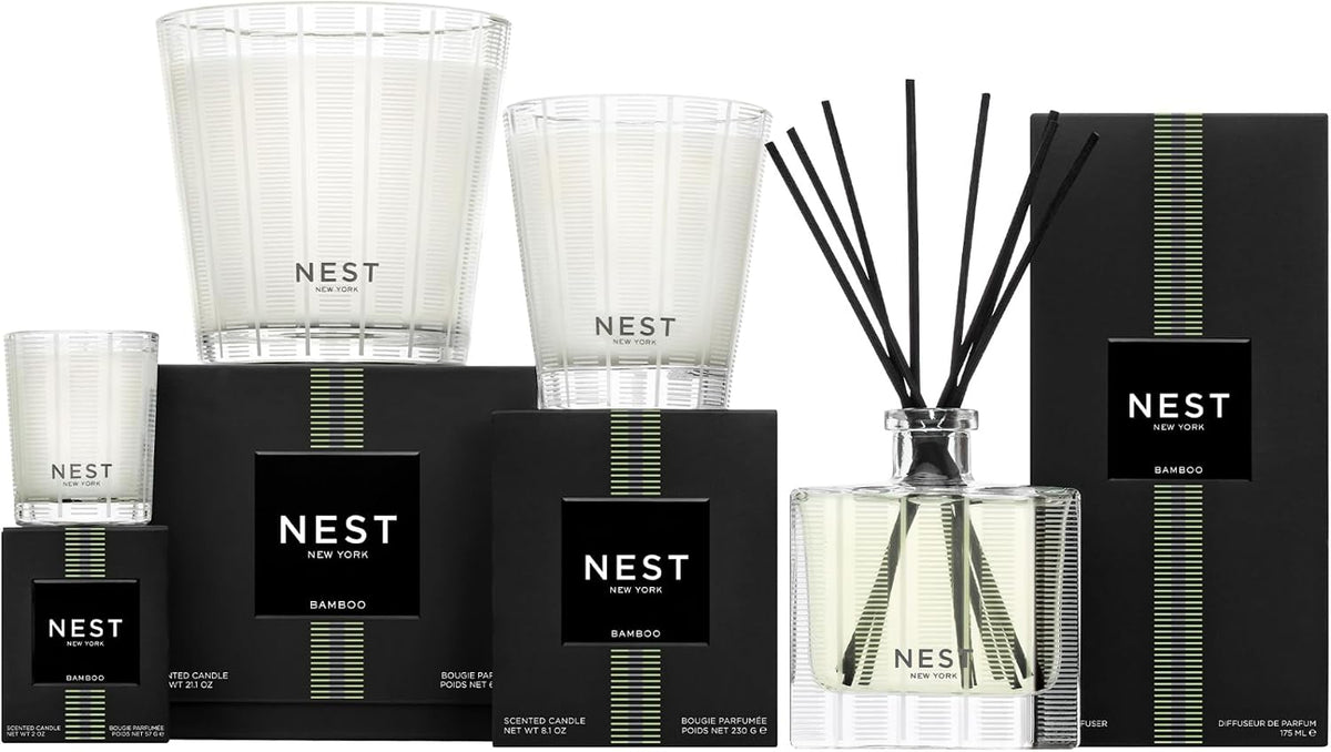 Reed Diffuser, Bamboo - 5.9 fl oz - Fragrance for Up to 90 Days - Reusable, Refillable Glass Holder - Includes 8 All-Natural Reed Sticks - Flame Free