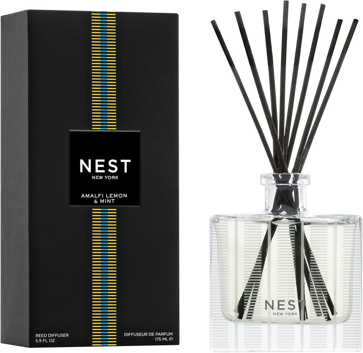Reed Diffuser, Bamboo - 5.9 fl oz - Fragrance for Up to 90 Days - Reusable, Refillable Glass Holder - Includes 8 All-Natural Reed Sticks - Flame Free