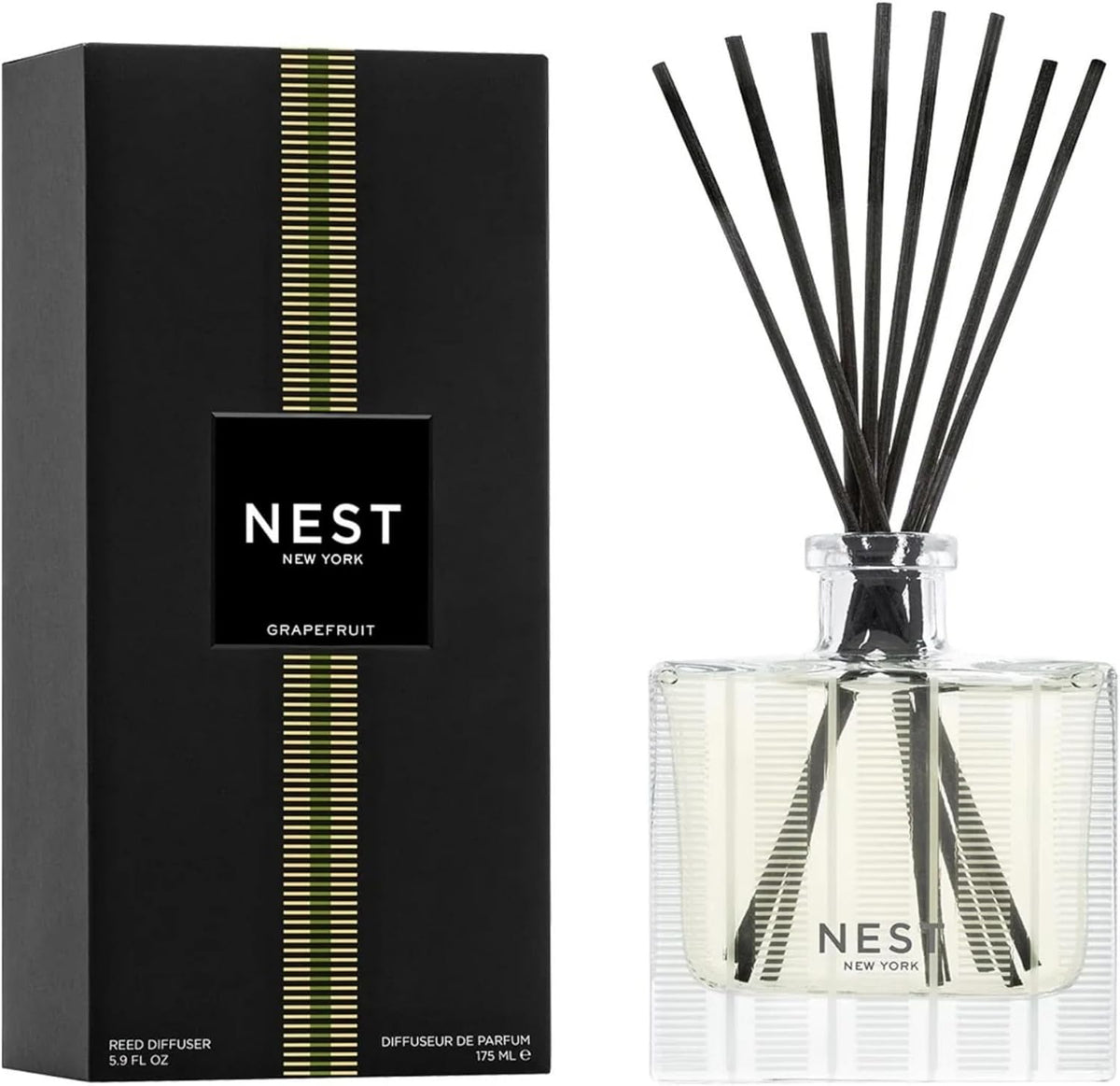 Reed Diffuser, Bamboo - 5.9 fl oz - Fragrance for Up to 90 Days - Reusable, Refillable Glass Holder - Includes 8 All-Natural Reed Sticks - Flame Free