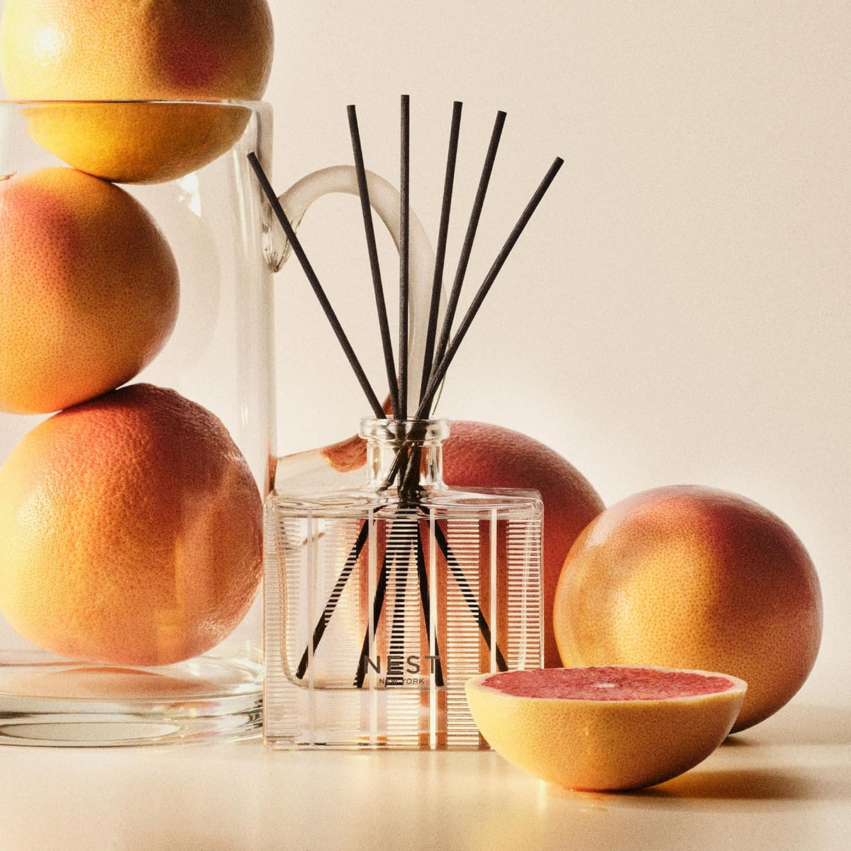 Reed Diffuser, Bamboo - 5.9 fl oz - Fragrance for Up to 90 Days - Reusable, Refillable Glass Holder - Includes 8 All-Natural Reed Sticks - Flame Free