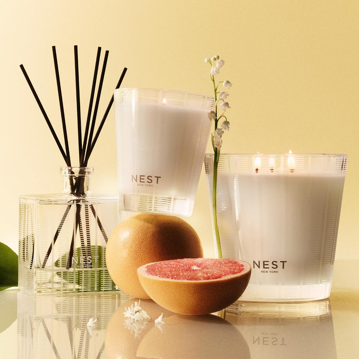 Reed Diffuser, Bamboo - 5.9 fl oz - Fragrance for Up to 90 Days - Reusable, Refillable Glass Holder - Includes 8 All-Natural Reed Sticks - Flame Free