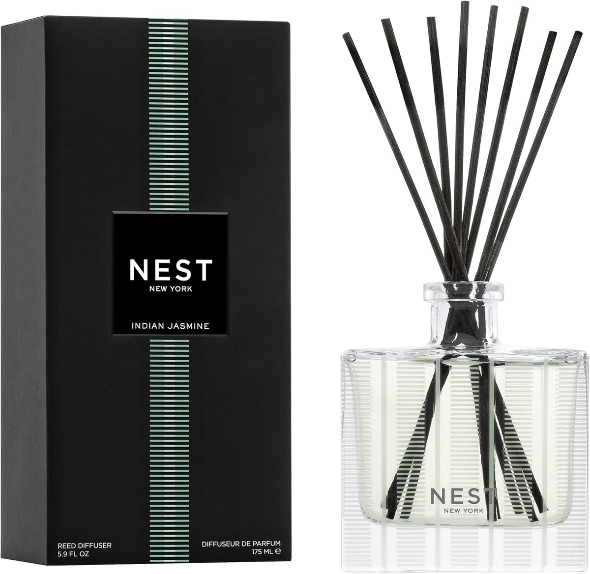 Reed Diffuser, Bamboo - 5.9 fl oz - Fragrance for Up to 90 Days - Reusable, Refillable Glass Holder - Includes 8 All-Natural Reed Sticks - Flame Free