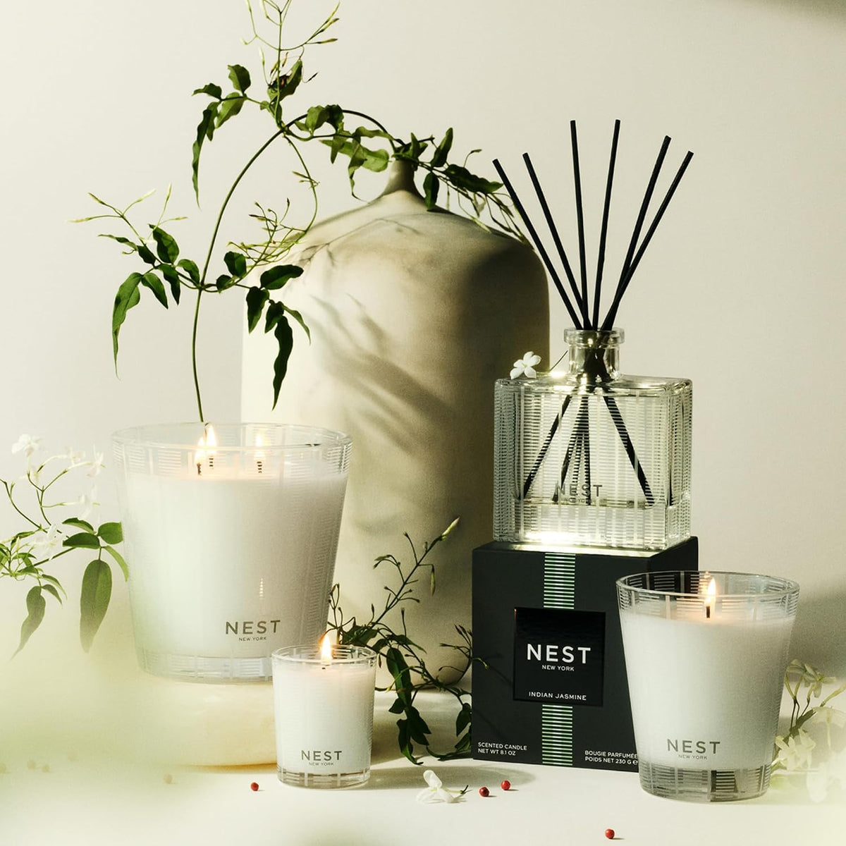 Reed Diffuser, Bamboo - 5.9 fl oz - Fragrance for Up to 90 Days - Reusable, Refillable Glass Holder - Includes 8 All-Natural Reed Sticks - Flame Free