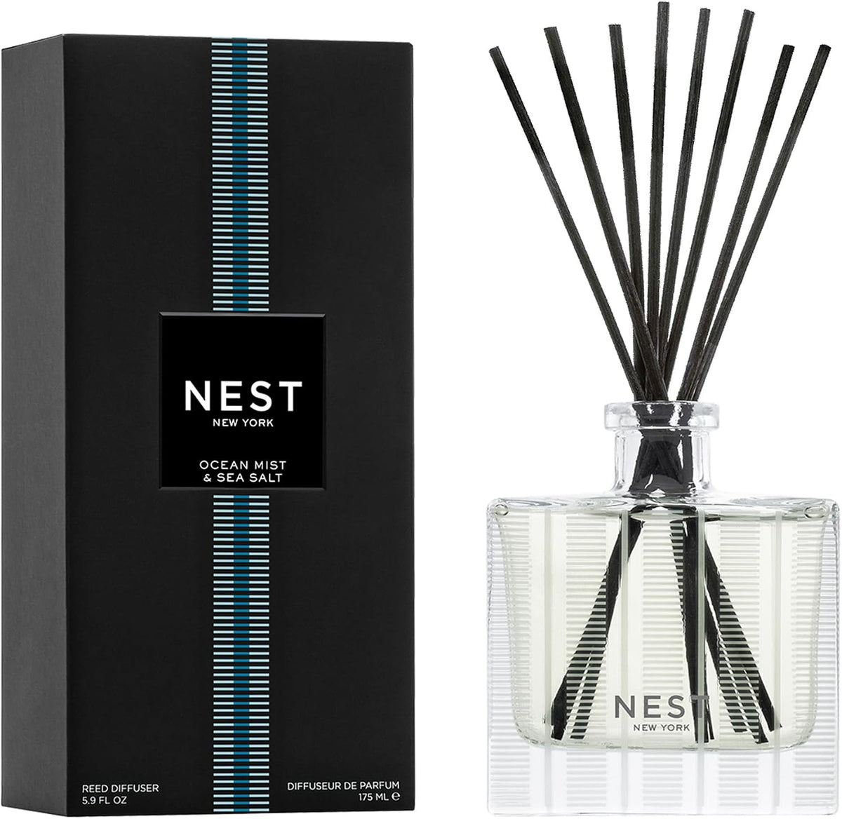 Reed Diffuser, Bamboo - 5.9 fl oz - Fragrance for Up to 90 Days - Reusable, Refillable Glass Holder - Includes 8 All-Natural Reed Sticks - Flame Free
