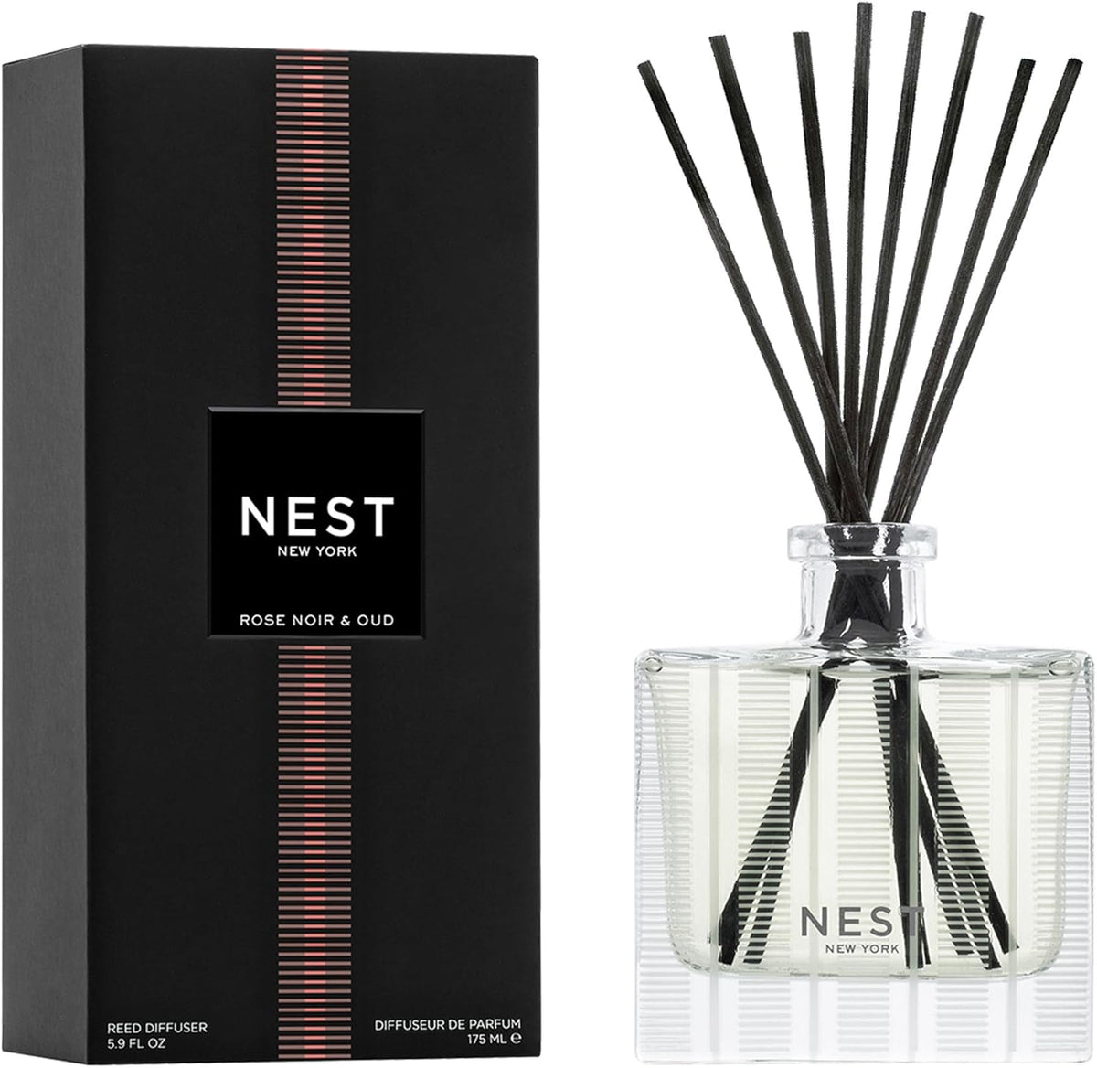 Reed Diffuser, Bamboo - 5.9 fl oz - Fragrance for Up to 90 Days - Reusable, Refillable Glass Holder - Includes 8 All-Natural Reed Sticks - Flame Free