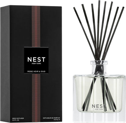 Reed Diffuser, Bamboo - 5.9 fl oz - Fragrance for Up to 90 Days - Reusable, Refillable Glass Holder - Includes 8 All-Natural Reed Sticks - Flame Free