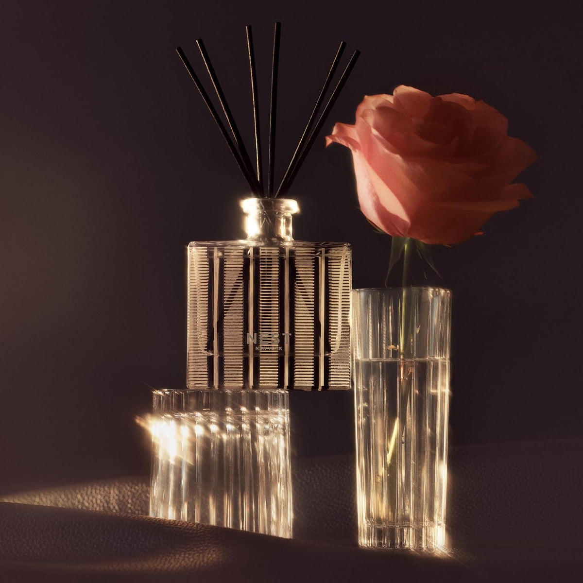 Reed Diffuser, Bamboo - 5.9 fl oz - Fragrance for Up to 90 Days - Reusable, Refillable Glass Holder - Includes 8 All-Natural Reed Sticks - Flame Free