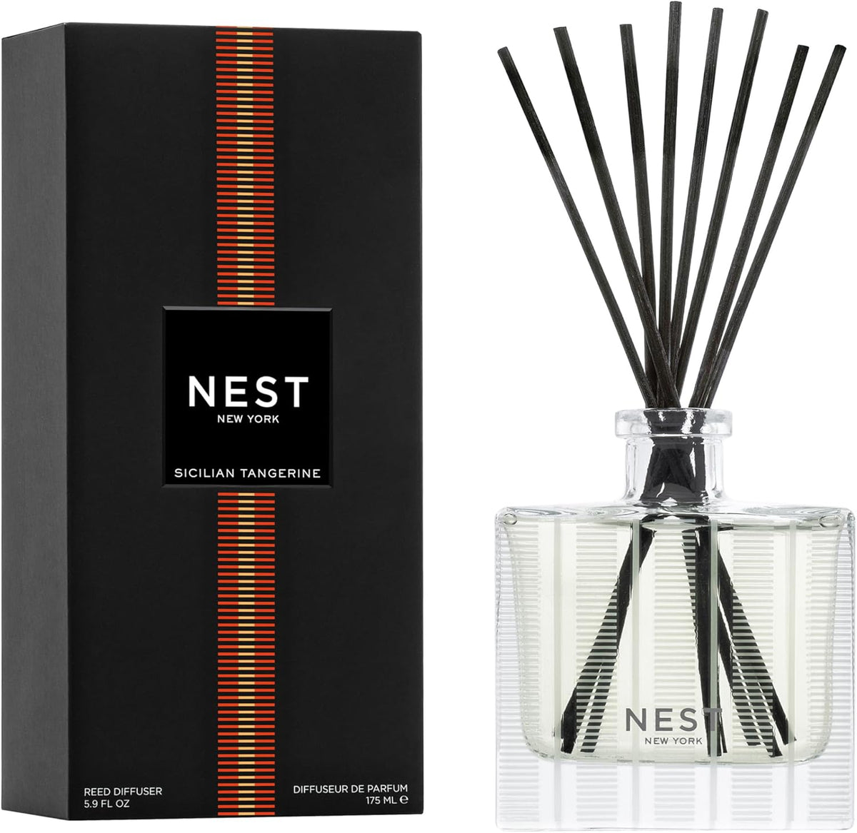 Reed Diffuser, Bamboo - 5.9 fl oz - Fragrance for Up to 90 Days - Reusable, Refillable Glass Holder - Includes 8 All-Natural Reed Sticks - Flame Free