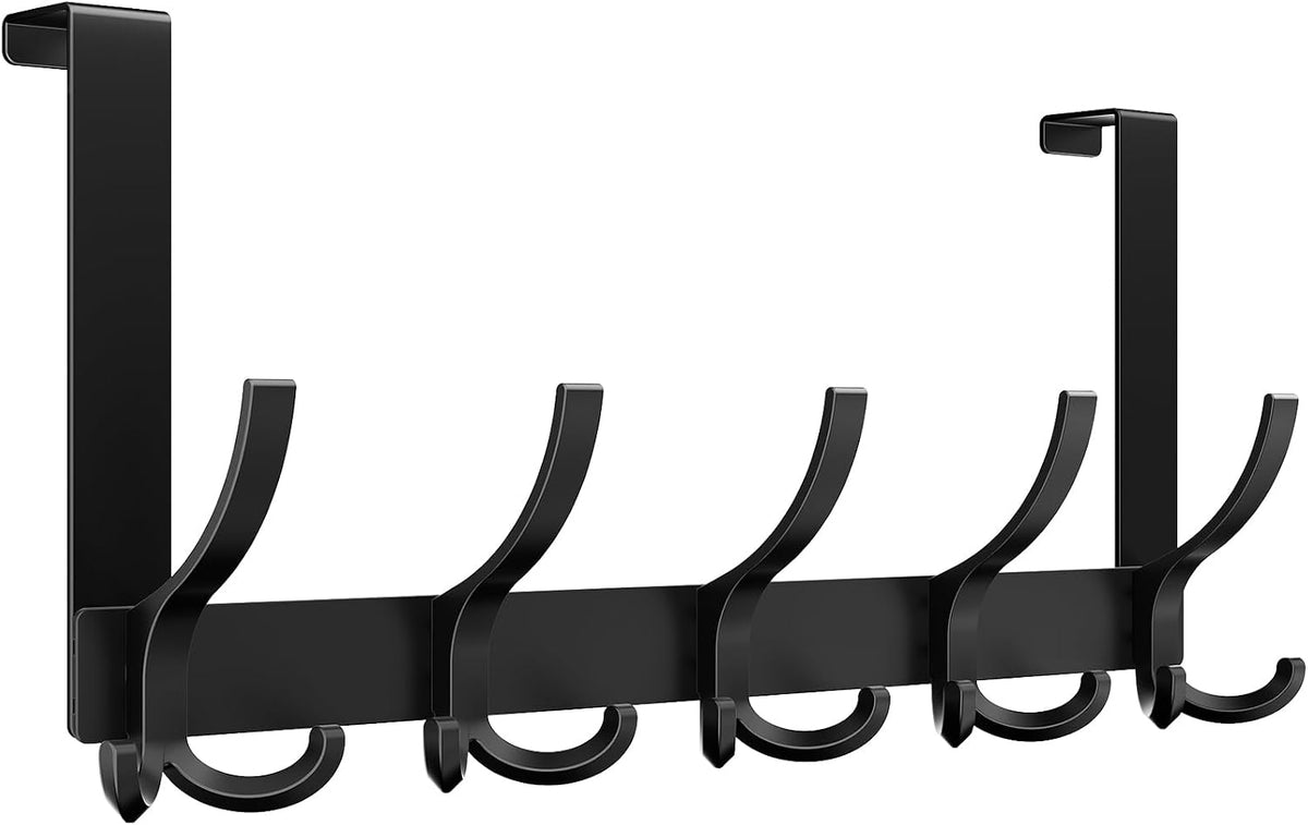 Over The Door Hooks for Hanging, Over The Door Hanger, Over The Door Towel Rack for Bathroom (Black)