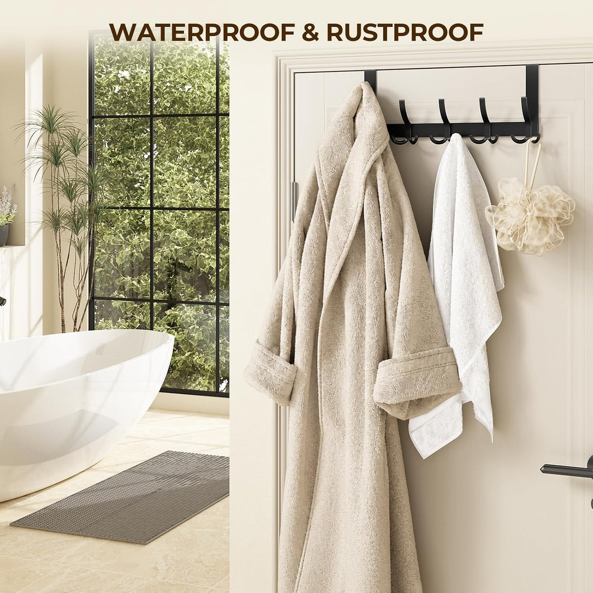 Over The Door Hooks for Hanging, Over The Door Hanger, Over The Door Towel Rack for Bathroom (Black)