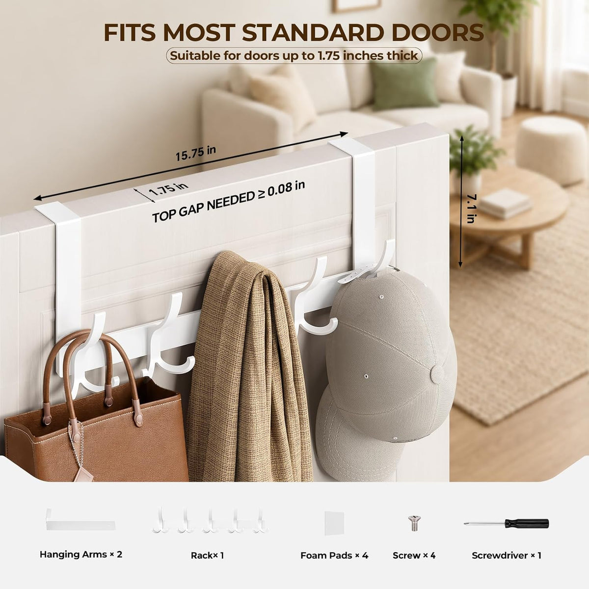 Over The Door Hooks for Hanging, Over The Door Hanger, Over The Door Towel Rack for Bathroom (Black)