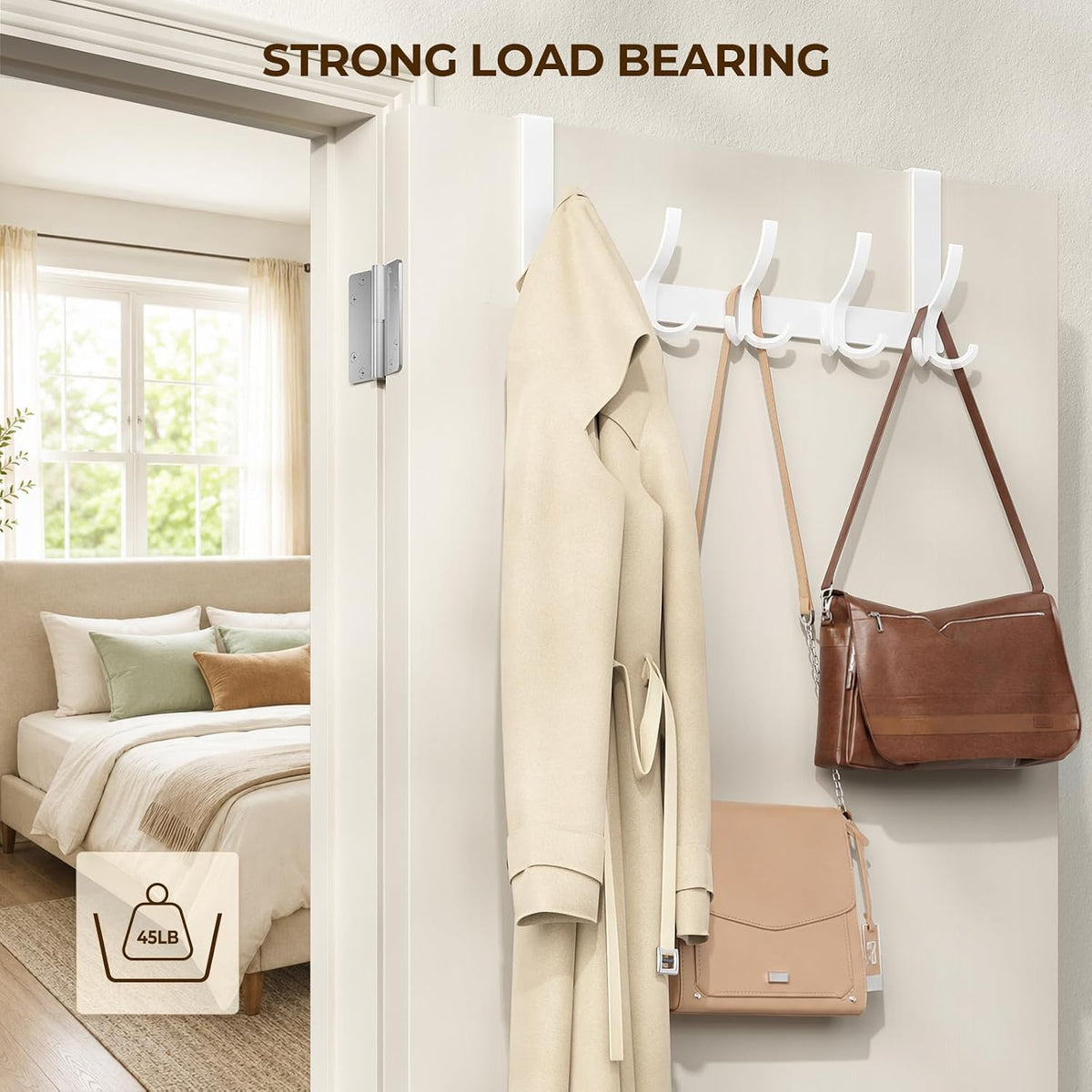 Over The Door Hooks for Hanging, Over The Door Hanger, Over The Door Towel Rack for Bathroom (Black)
