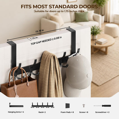 Over The Door Hooks for Hanging, Over The Door Hanger, Over The Door Towel Rack for Bathroom (Black)