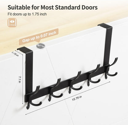 Over The Door Hooks for Hanging, Over The Door Hanger, Over The Door Towel Rack for Bathroom (Black)