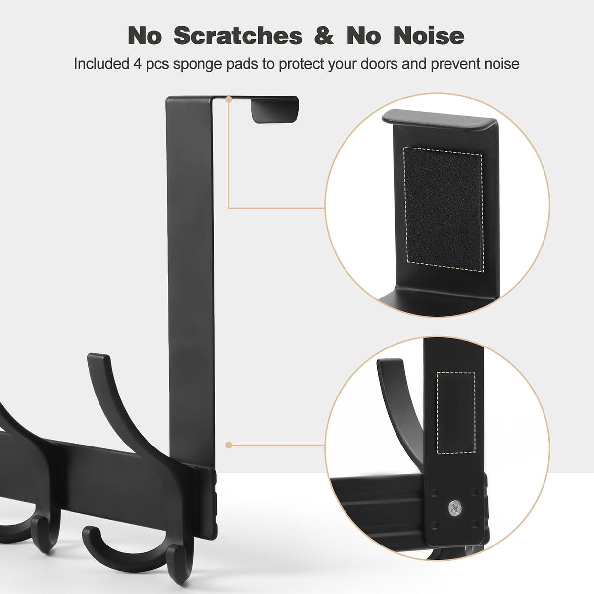 Over The Door Hooks for Hanging, Over The Door Hanger, Over The Door Towel Rack for Bathroom (Black)