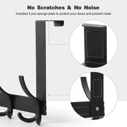 Over The Door Hooks for Hanging, Over The Door Hanger, Over The Door Towel Rack for Bathroom (Black)