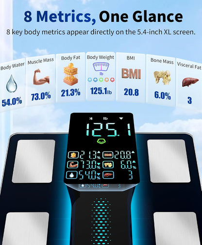 Smart Scale with BMI, Body Fat, Muscle Mass, 8-in-1 Display