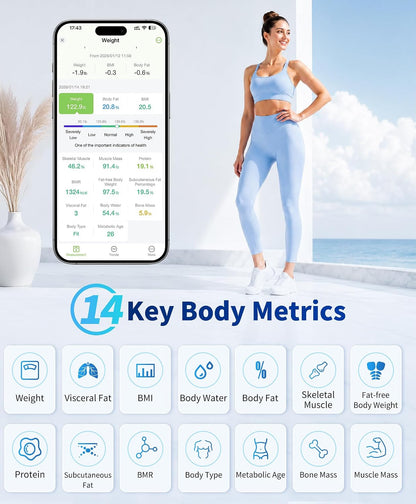 Smart Scale with BMI, Body Fat, Muscle Mass, 8-in-1 Display