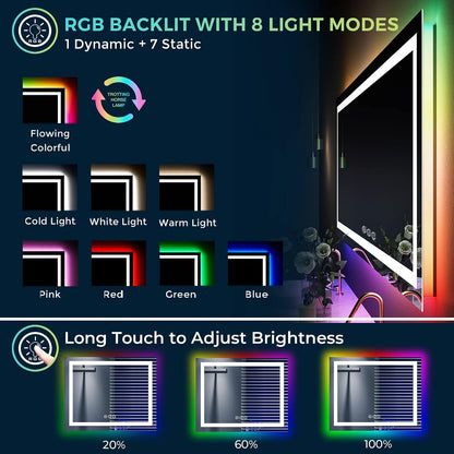 60x36 LED Bathroom Mirror with Lights, Lighted Vanity Mirror - Colors A