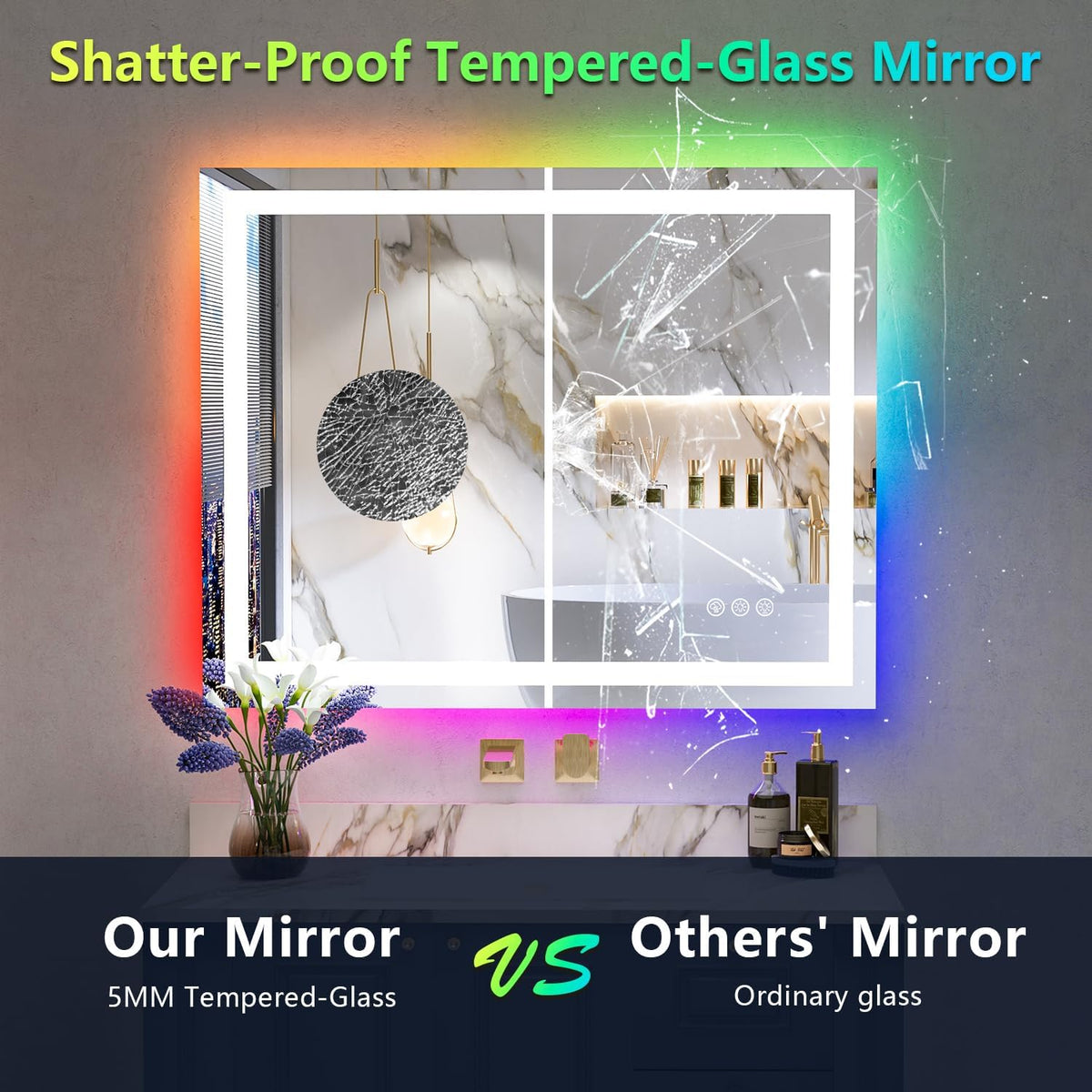 60x36 LED Bathroom Mirror with Lights, Lighted Vanity Mirror - Colors A