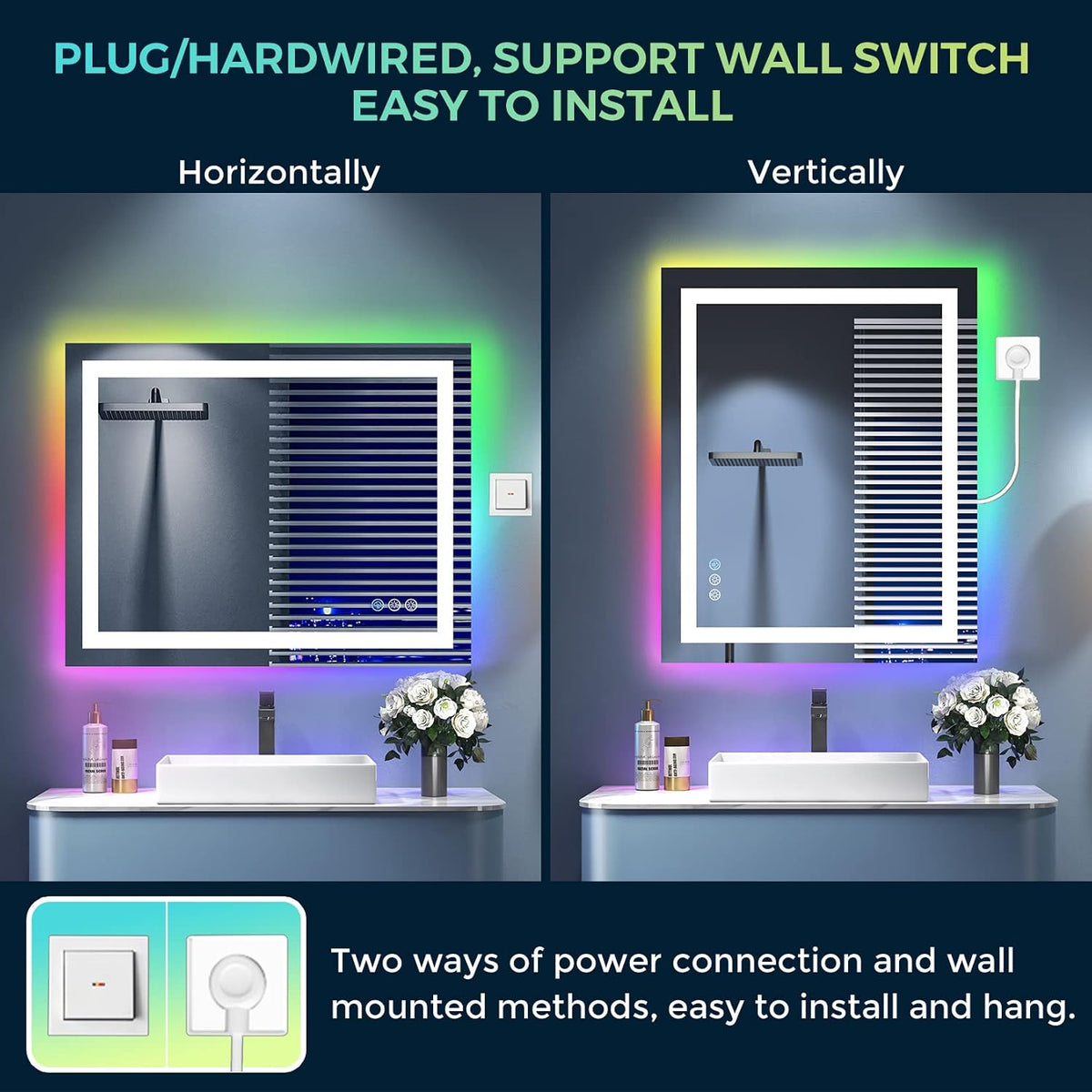 60x36 LED Bathroom Mirror with Lights, Lighted Vanity Mirror - Colors A