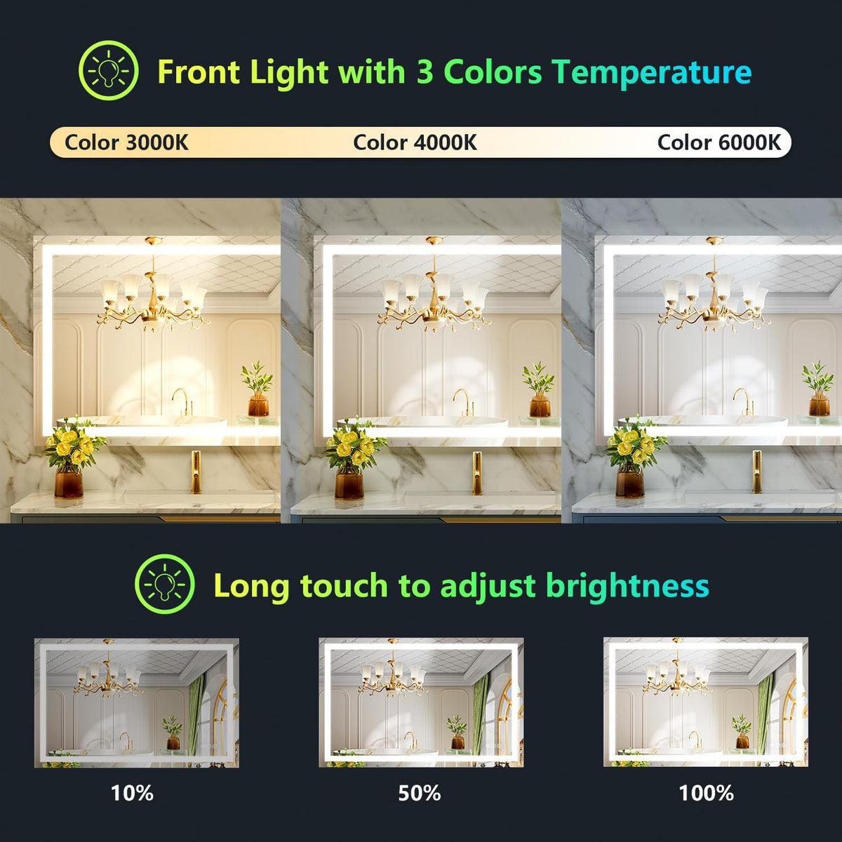 60x36 LED Bathroom Mirror with Lights, Lighted Vanity Mirror - Colors A