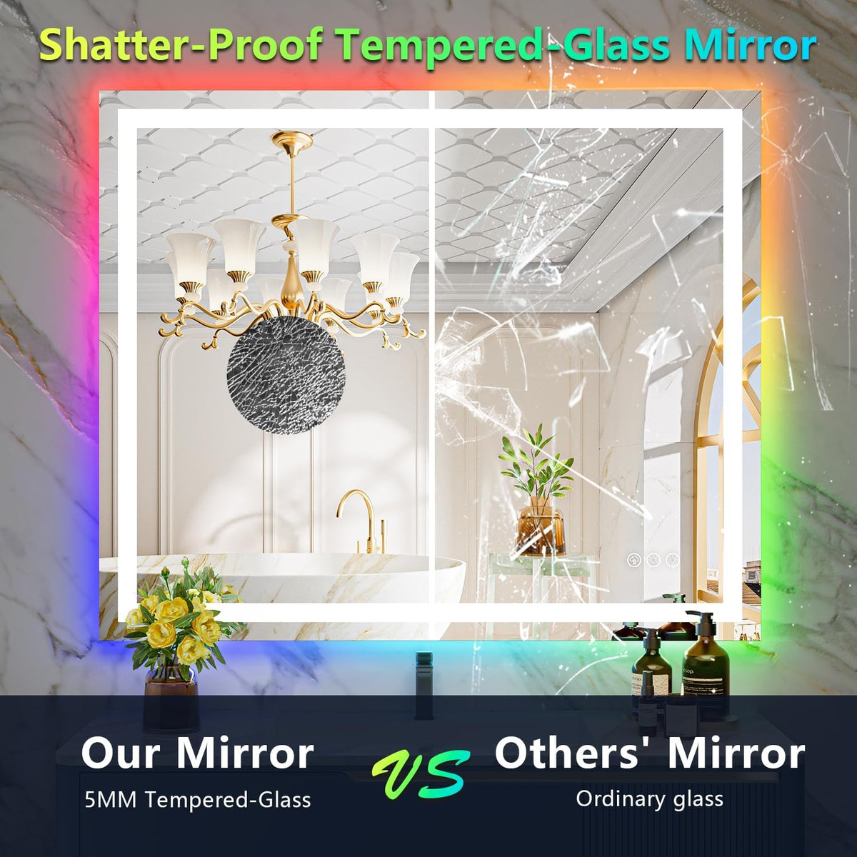 60x36 LED Bathroom Mirror with Lights, Lighted Vanity Mirror - Colors A