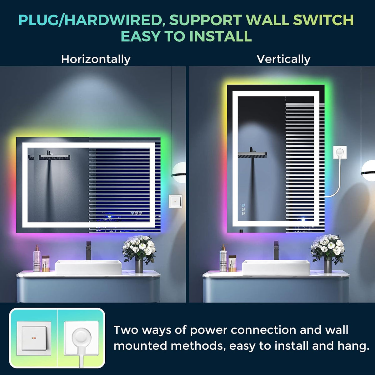 60x36 LED Bathroom Mirror with Lights, Lighted Vanity Mirror - Colors A