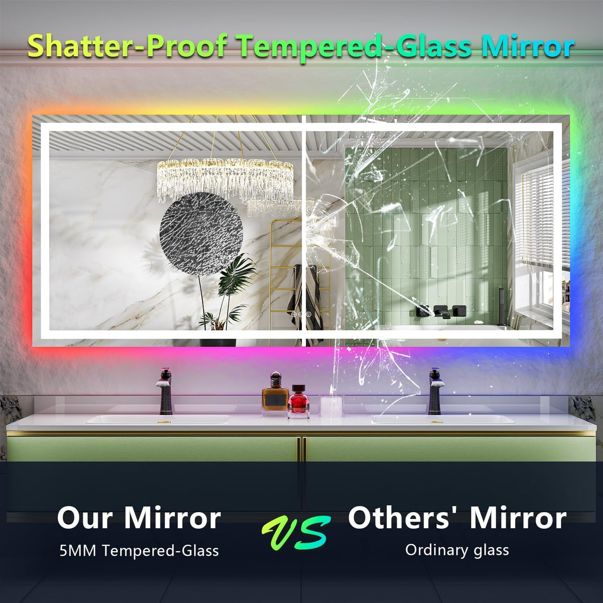 60x36 LED Bathroom Mirror with Lights, Lighted Vanity Mirror - Colors A