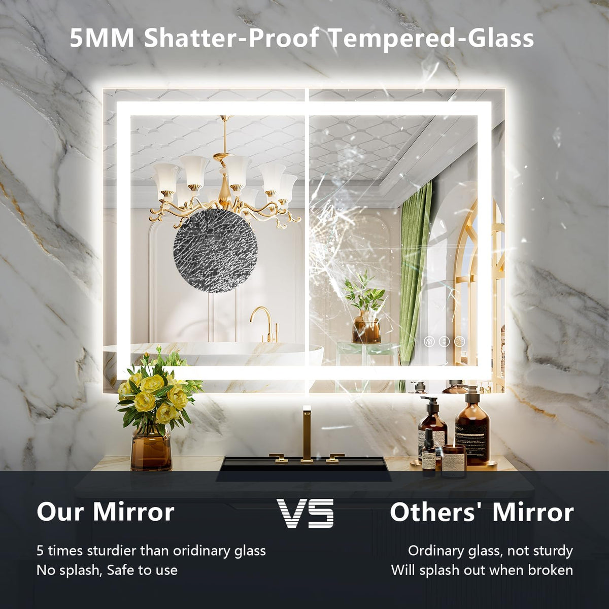 60x36 LED Bathroom Mirror with Lights, Lighted Vanity Mirror - Colors A