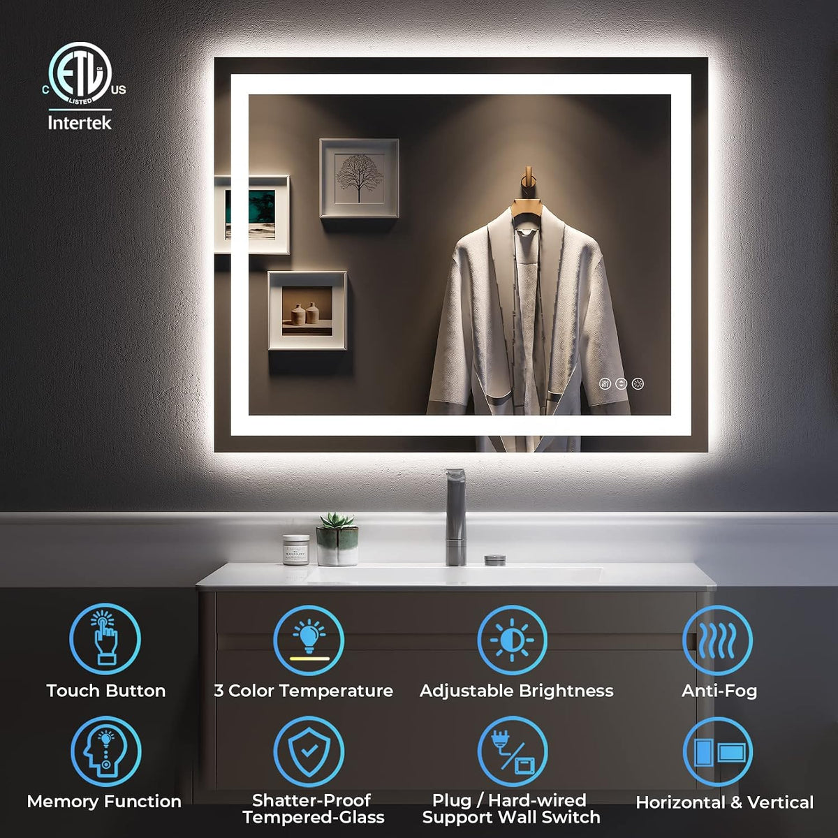 60x36 LED Bathroom Mirror with Lights, Lighted Vanity Mirror - Colors A