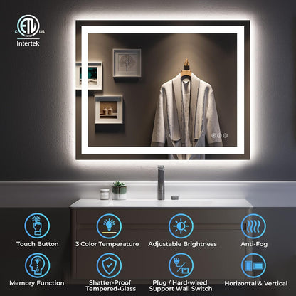 60x36 LED Bathroom Mirror with Lights, Lighted Vanity Mirror - Colors A