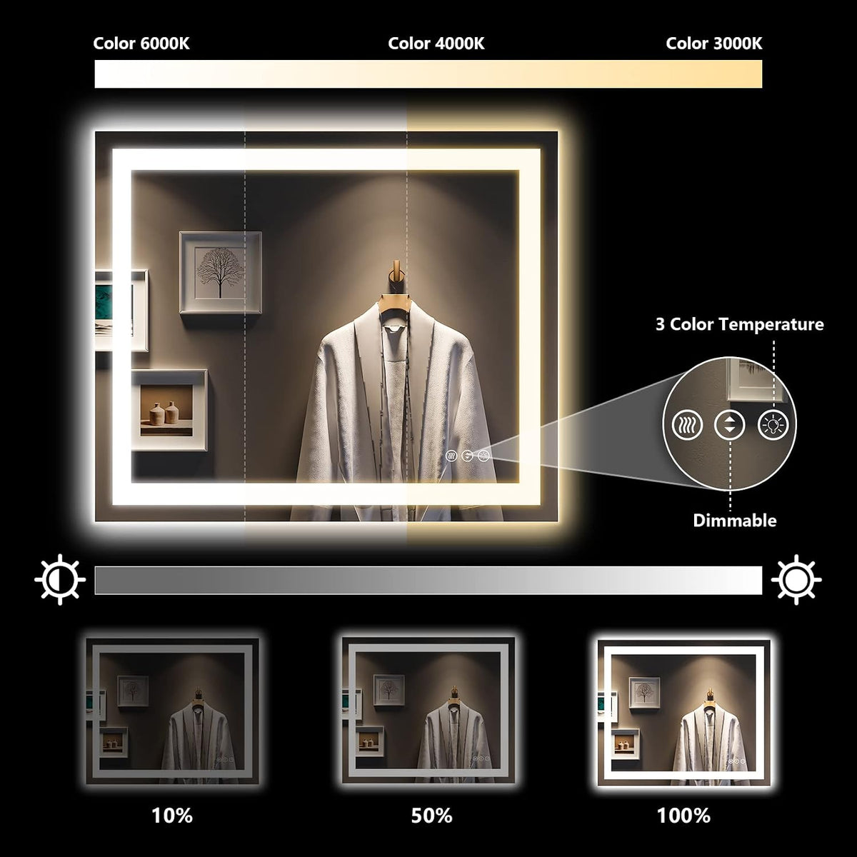 60x36 LED Bathroom Mirror with Lights, Lighted Vanity Mirror - Colors A