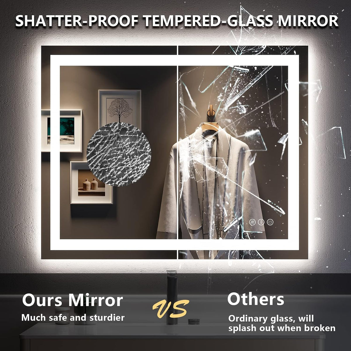 60x36 LED Bathroom Mirror with Lights, Lighted Vanity Mirror - Colors A