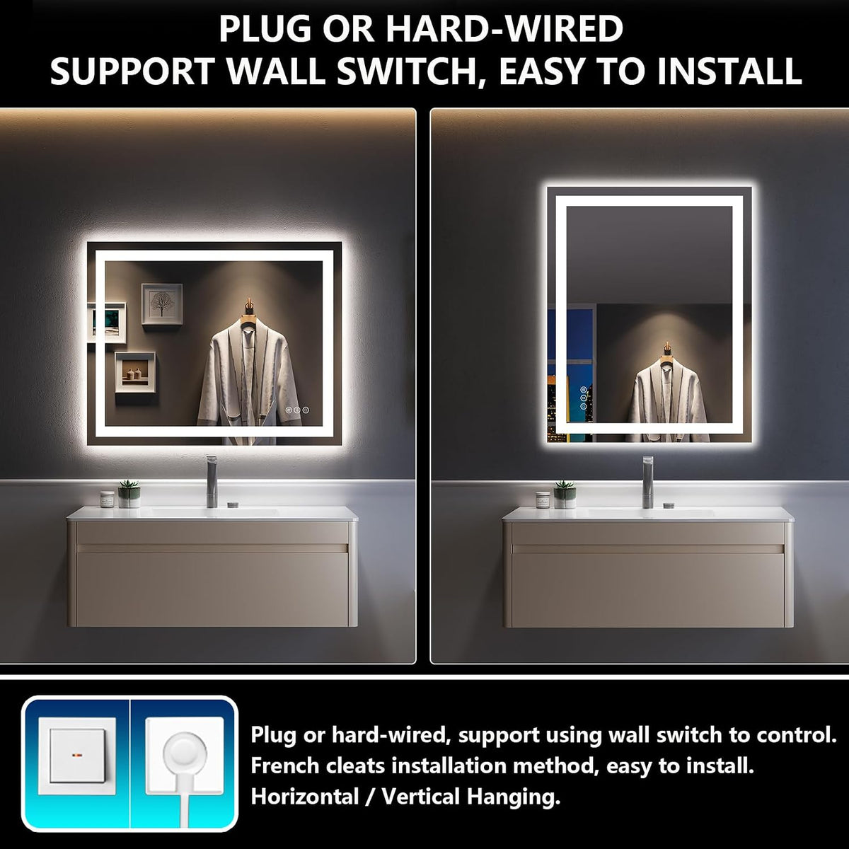 60x36 LED Bathroom Mirror with Lights, Lighted Vanity Mirror - Colors A