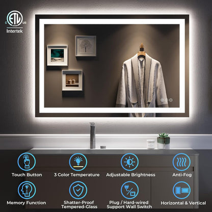 60x36 LED Bathroom Mirror with Lights, Lighted Vanity Mirror - Colors A