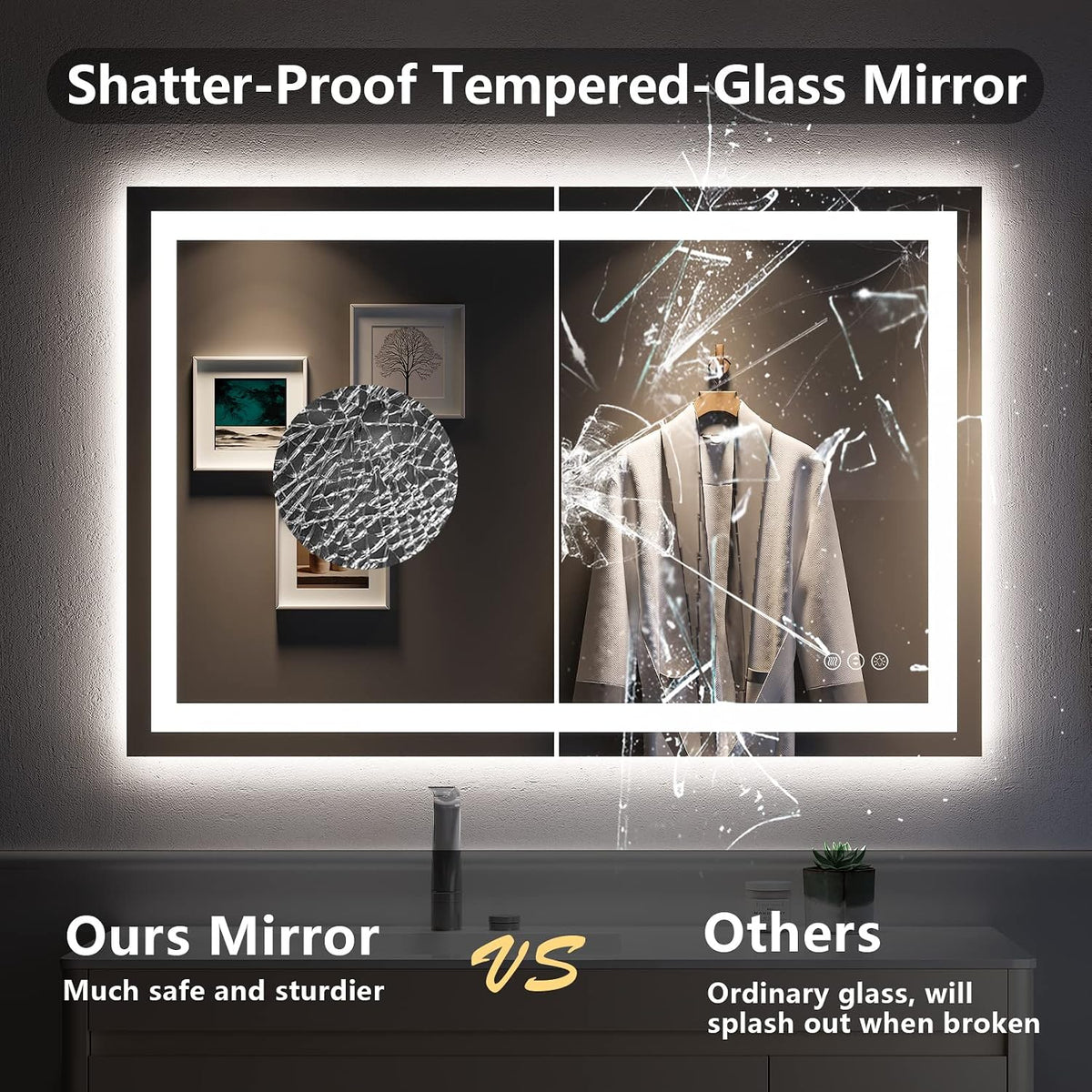 60x36 LED Bathroom Mirror with Lights, Lighted Vanity Mirror - Colors A