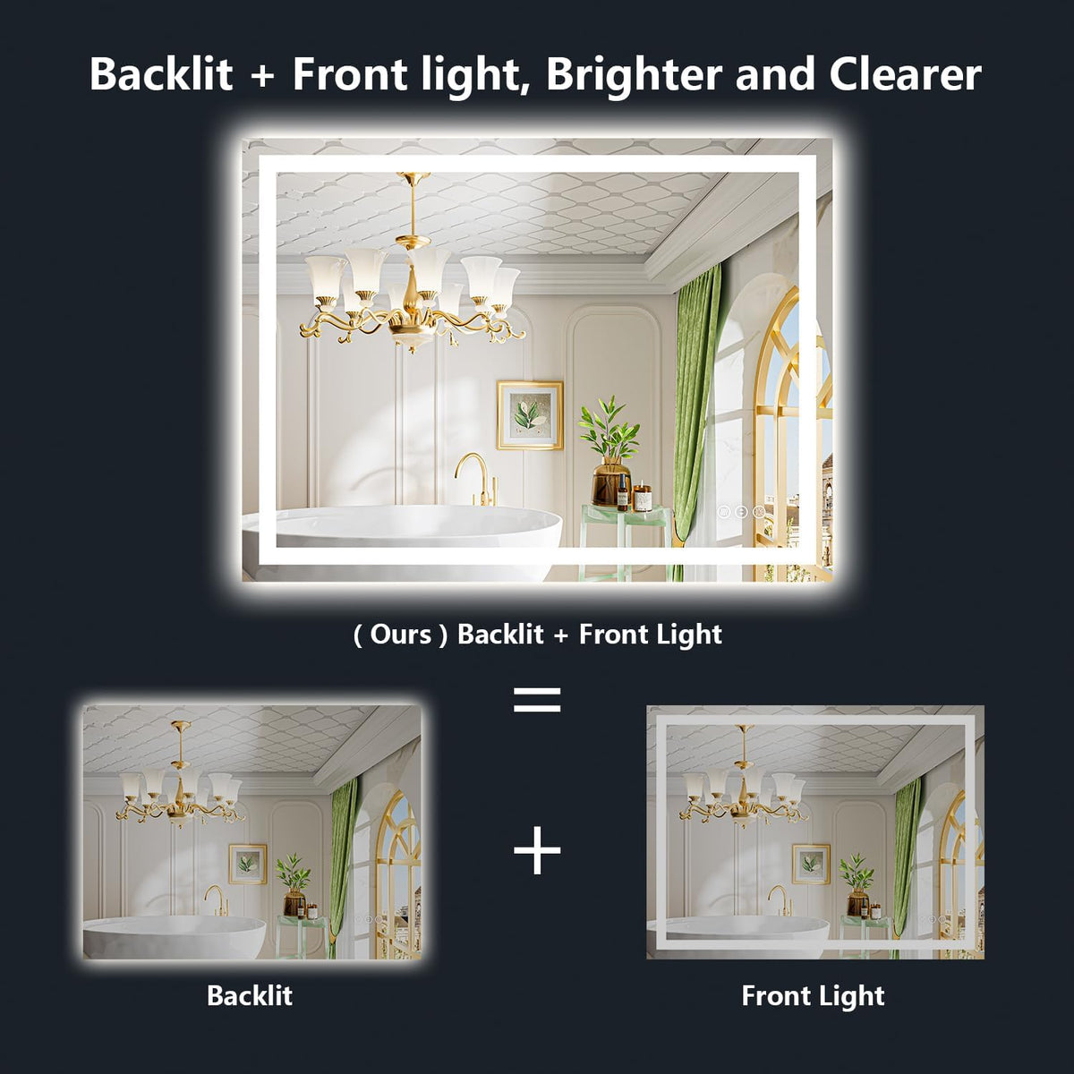 60x36 LED Bathroom Mirror with Lights, Lighted Vanity Mirror - Colors A